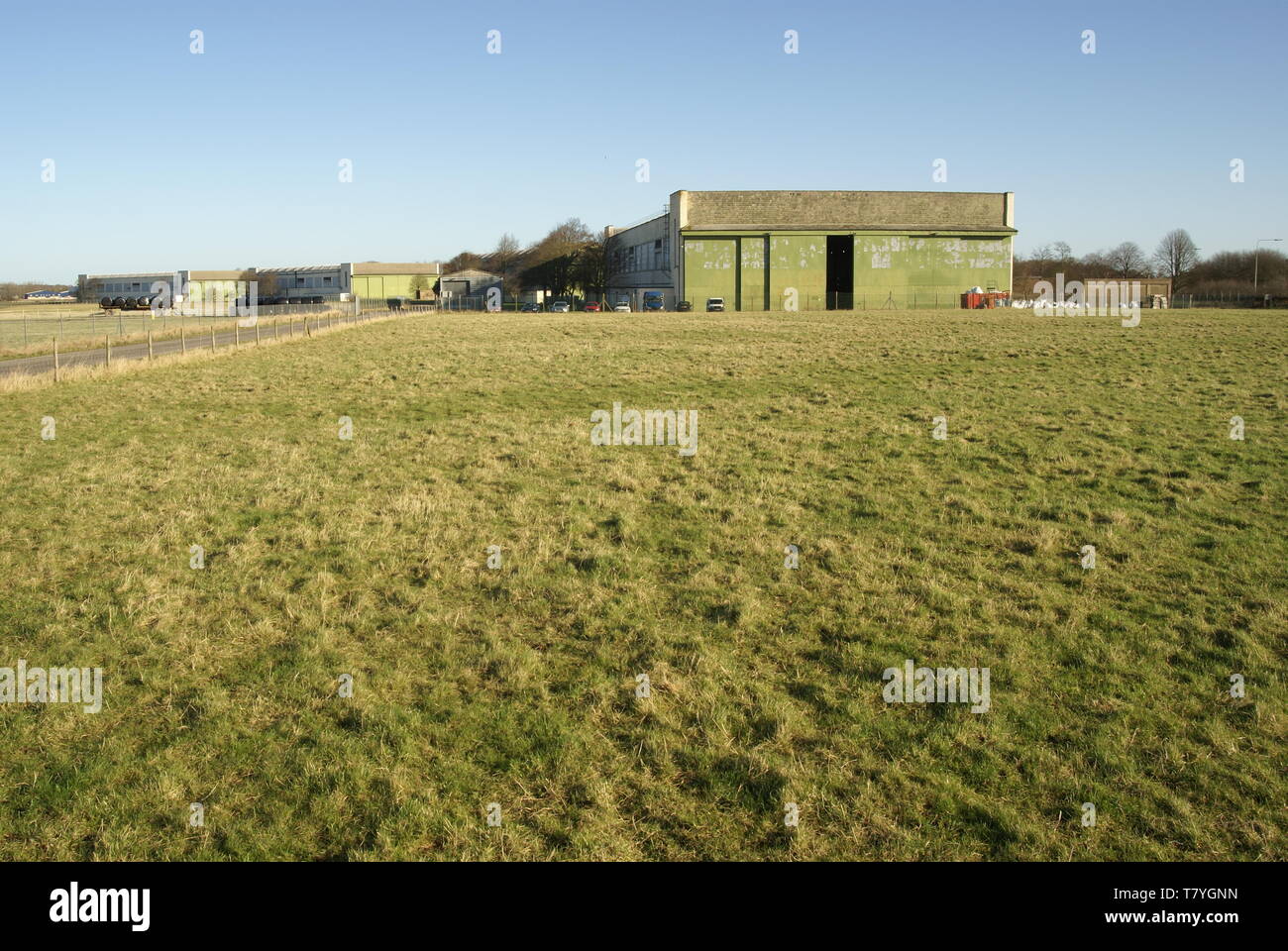 RAF Driffield, ww2 airfield C-type hangers Stock Photo