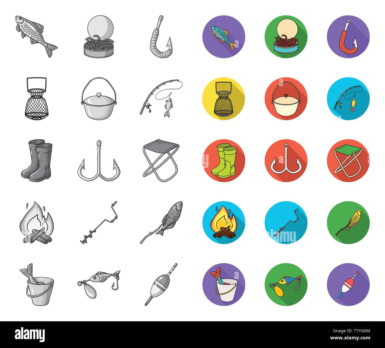 Fishing and rest mono,flat icons in set collection for design. Tackle ...