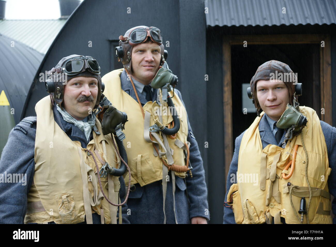 Avro Lancaster bomber crew on Airfield Stock Photo