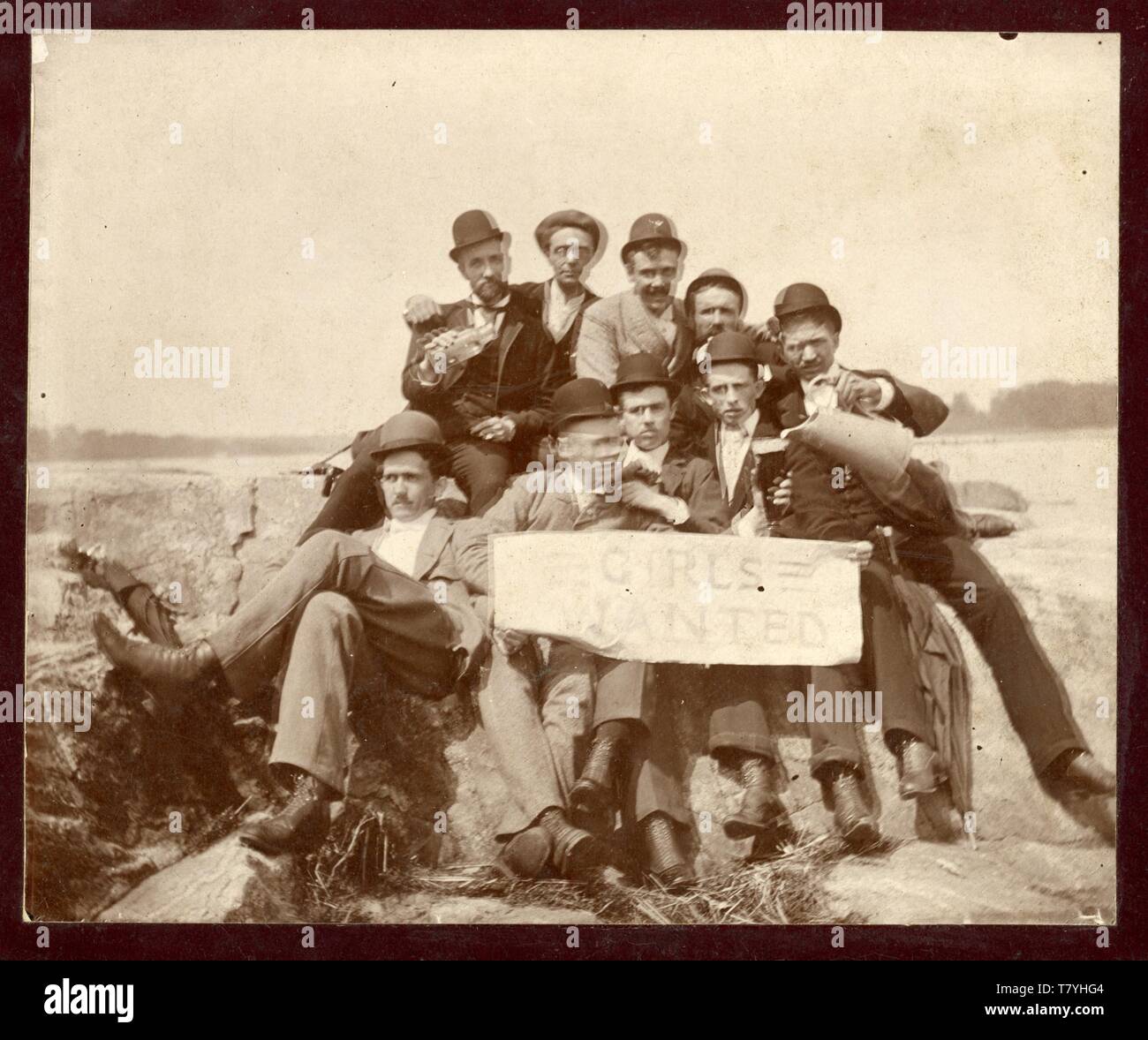 Men with Girls Wanted poster, beer, spirits, ca. 1890.  CC AP. Stock Photo