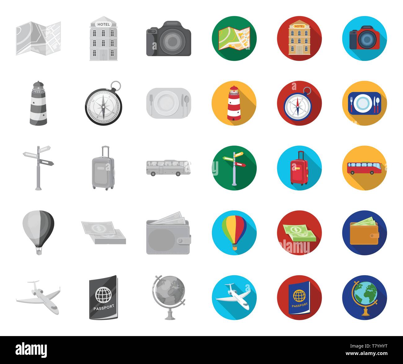 Rest and travel mono,flat icons in set collection for design. Transport ...