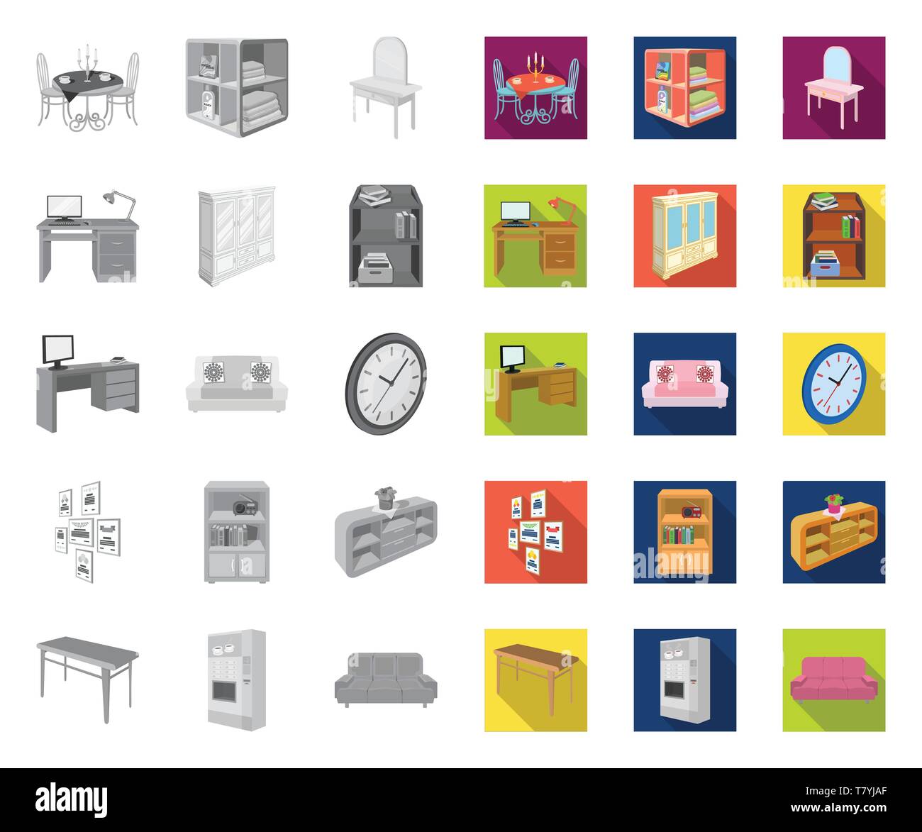 Furniture and interior mono,flat icons in set collection for design ...
