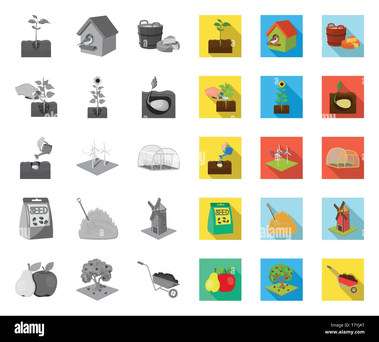 Farm and agriculture mono,flat icons in set collection for design ...