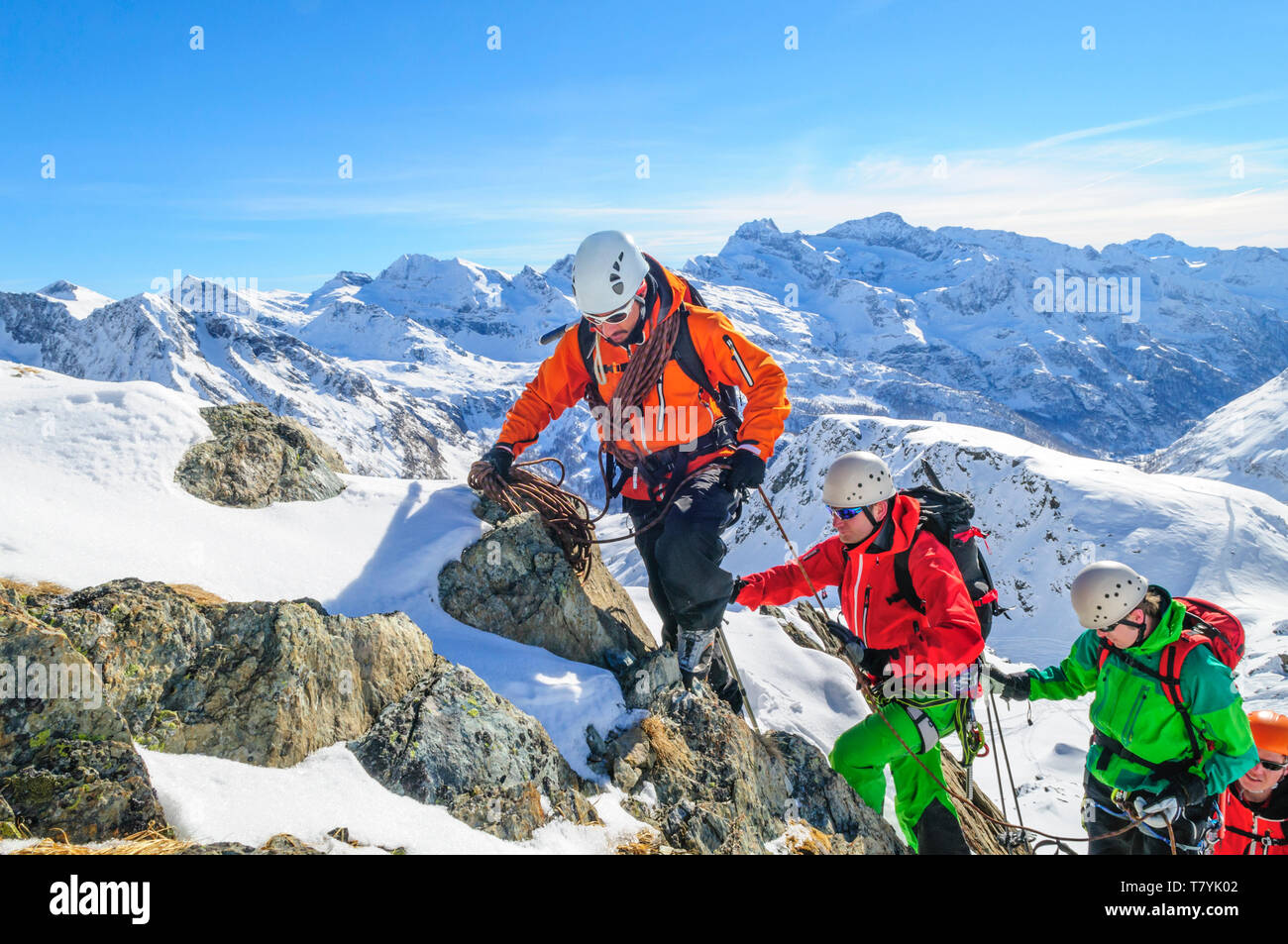 Mountain guide leading a group of alpinists up to Monte Rosa Glaciers Stock  Photo - Alamy