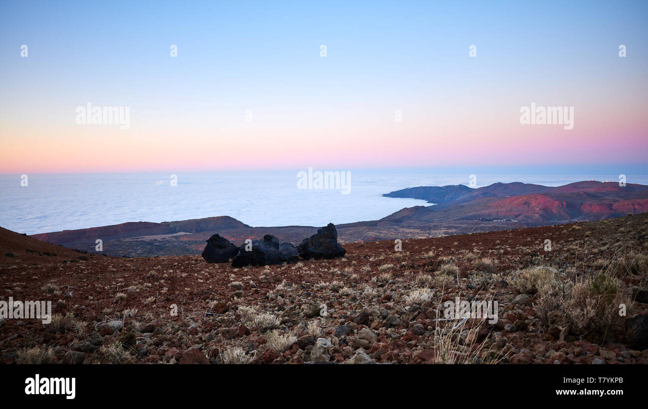 View from Teide Volcano at dusk, Tenerife, Spain. Stock Photo