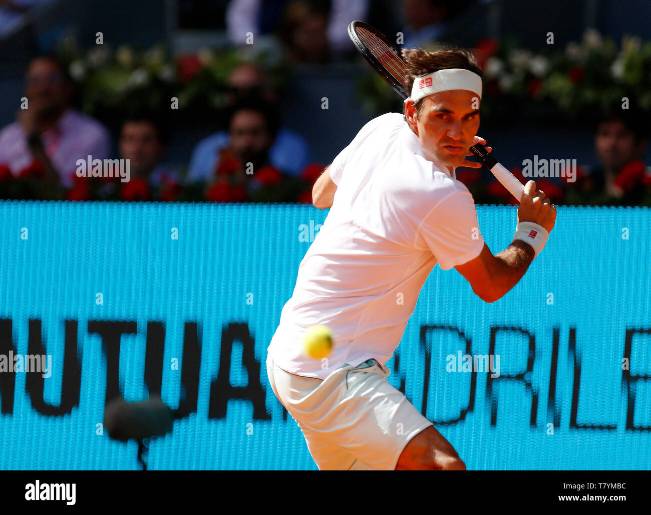 Roger Federer of Switzerland seen in action against Gael Monfils of France  during day seven of the Mutua Madrid Open at La Caja Magica in Madrid,  Spain Stock Photo - Alamy