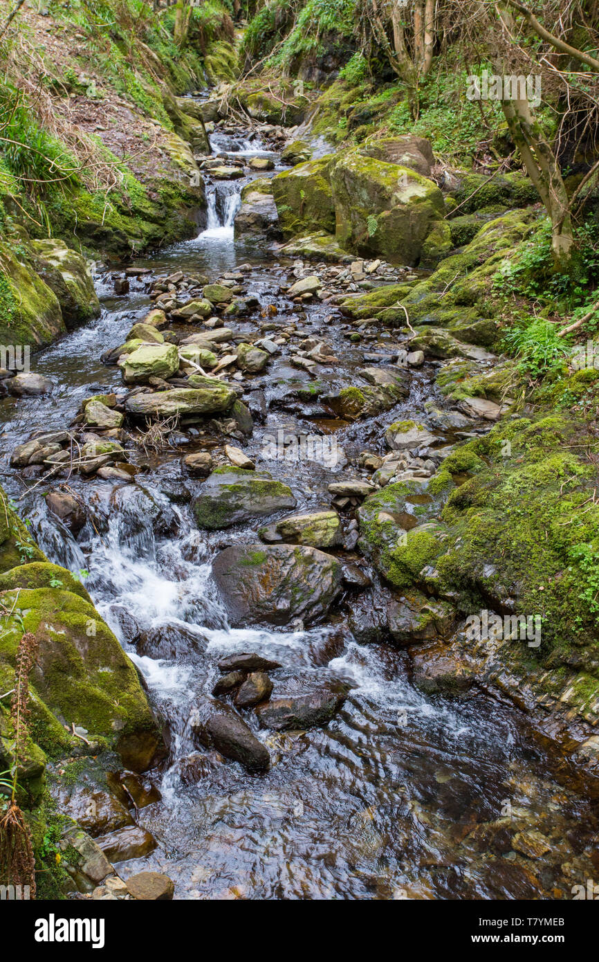 Waterfall at Glen Mooar near Laxey, Isle of Man Stock Photo