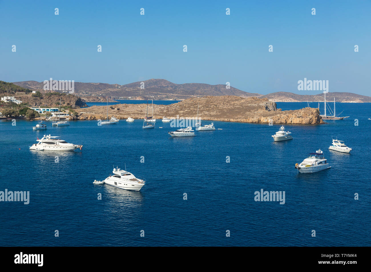Yachts moored in Greek island Stock Photo