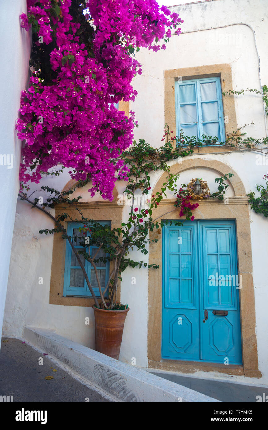 Vintage door and windows in Mykonos - Greece Stock Photo