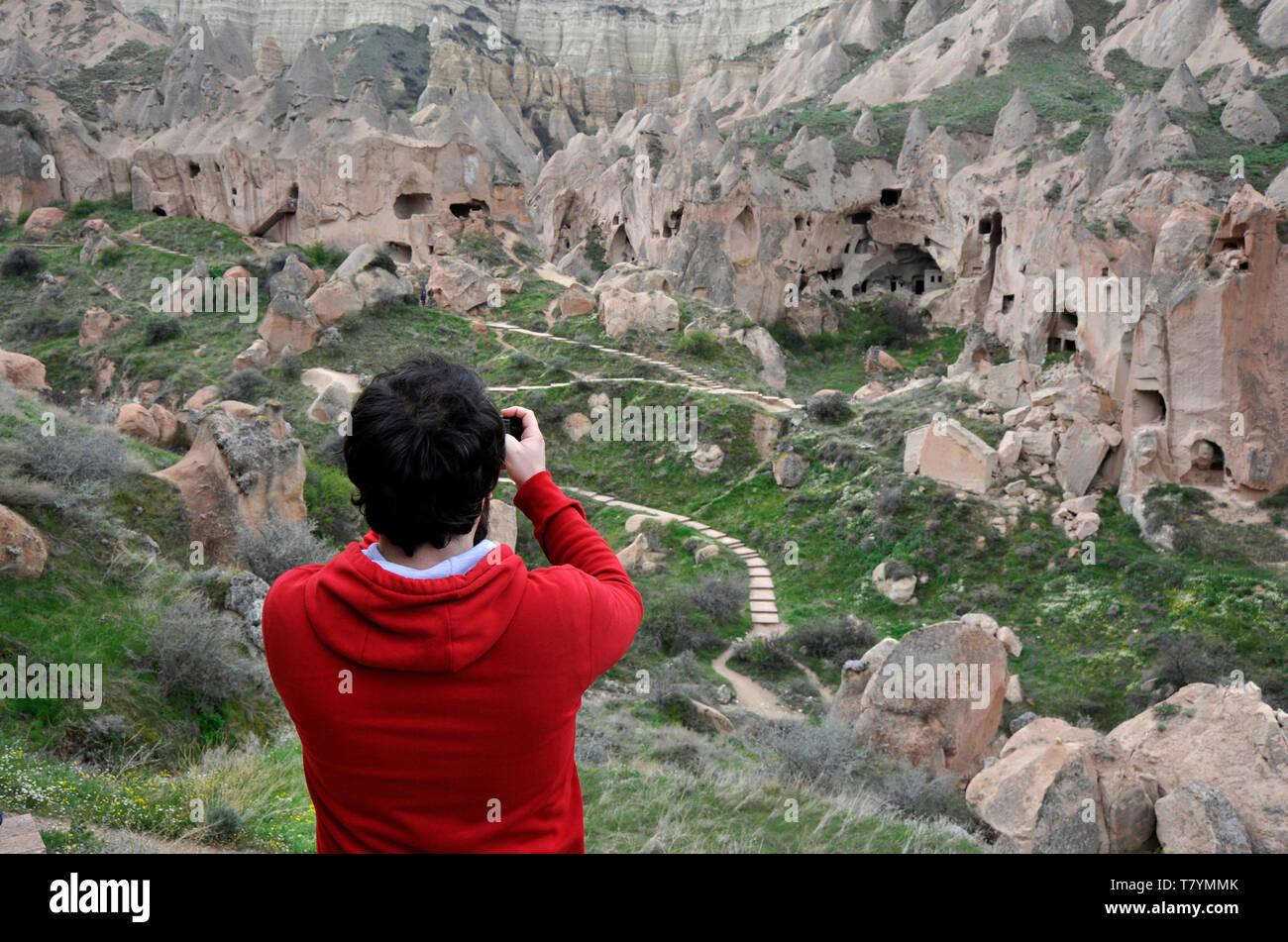 Man taking a photograph in Cappadocia, Turkey Stock Photo