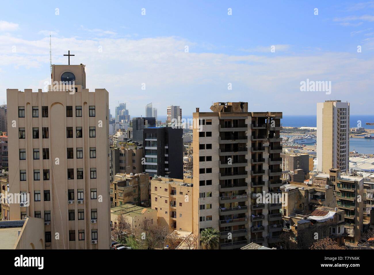 Lebanon, Beirut, modern high-rise buildings with harbor views Stock Photo