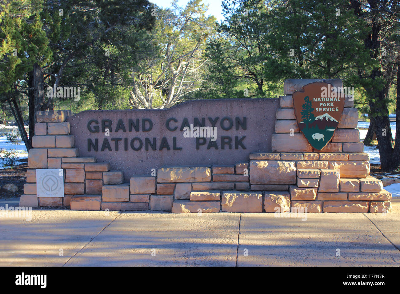 Sign at the entrance to the Grand Canyon National Park, Arizona, USA Stock Photo