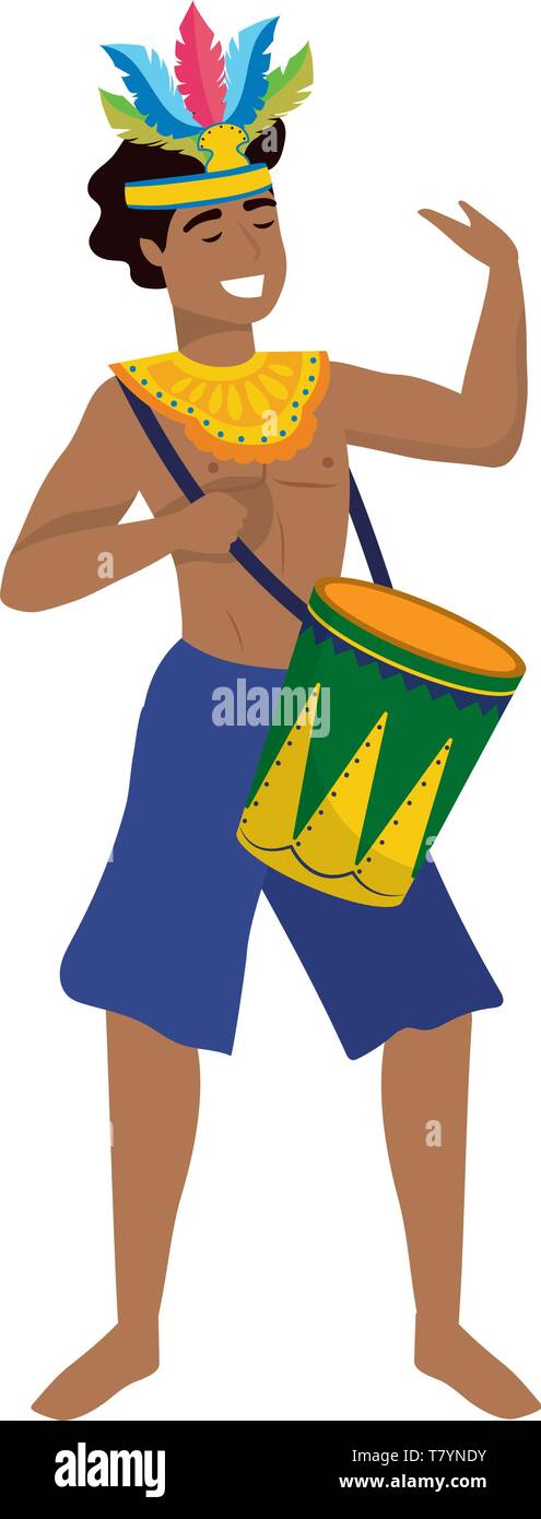 ブラジルCarnavalの絵画 man celebrating brazil carnival with feather headdress and