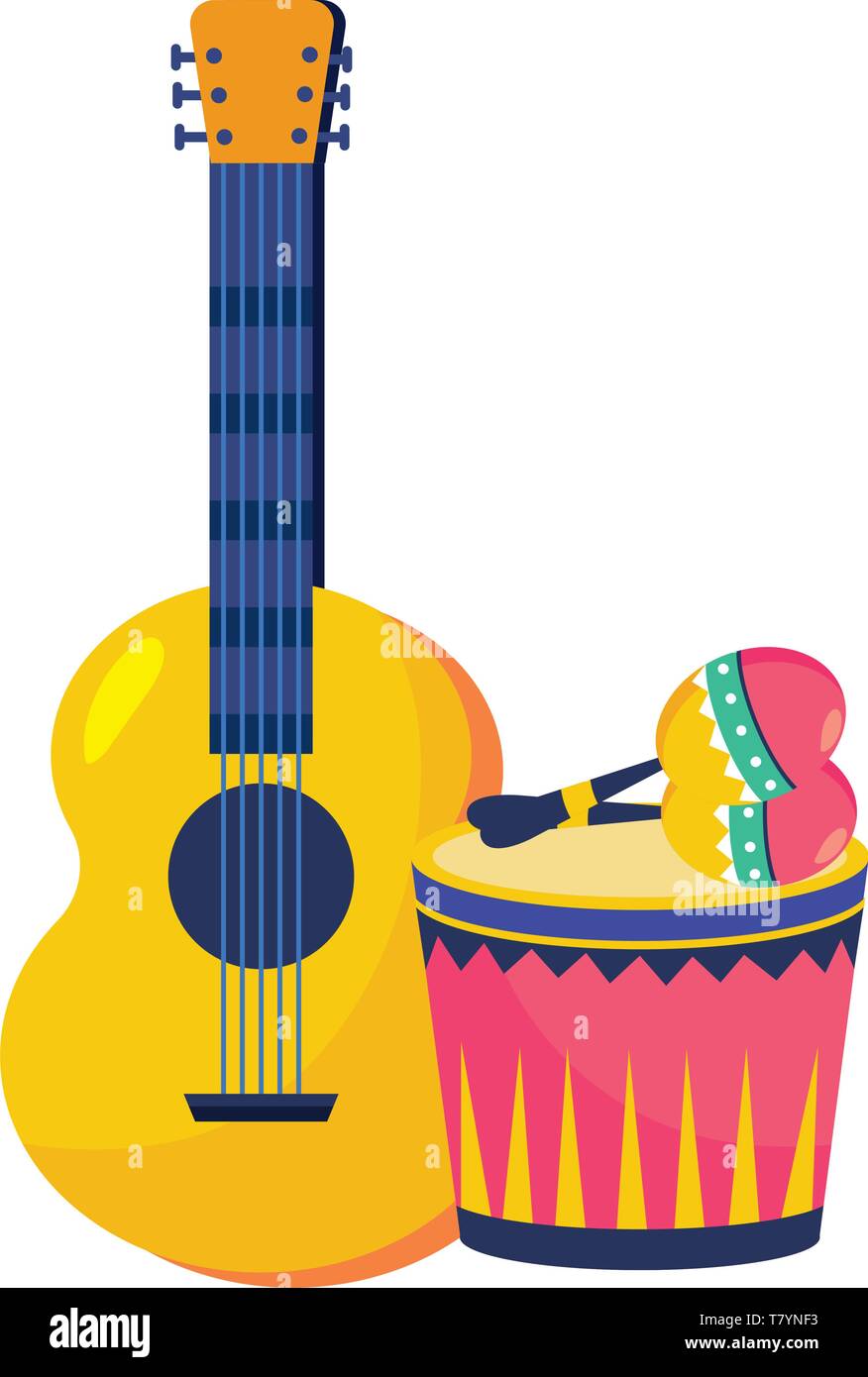 guitar with drum and maracas musical instruments isolated vector ...