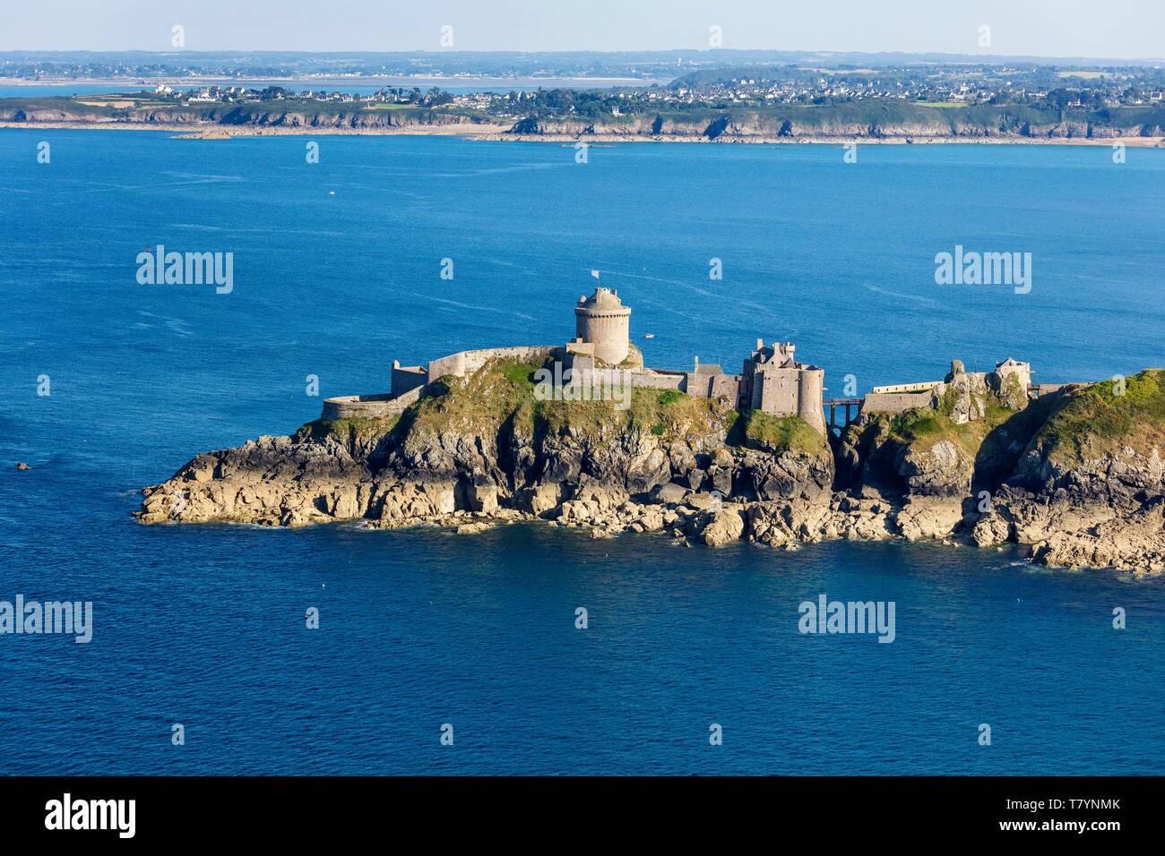 France, Cotes d'Armor, Plevenon, Fort la Latte, fortified castle on the Pointe de la Latte (aerial view) Stock Photo