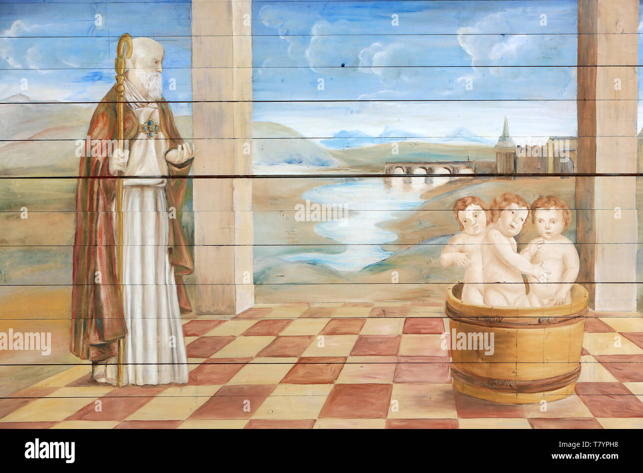 Saint-Nicolas, évêque de Myre et les trois petits enfants. Peinture ...