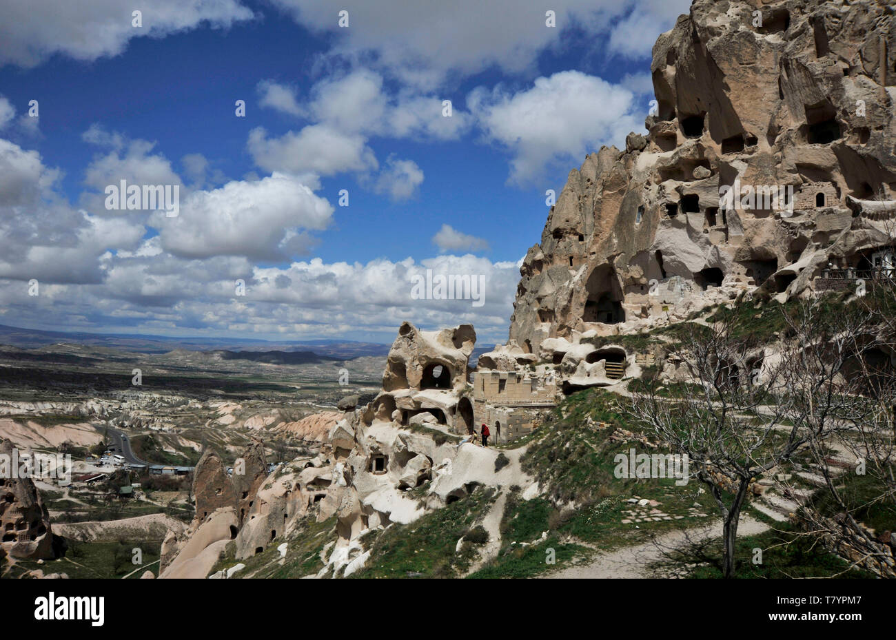 Fairy chimneys and The Castle, Uchisar, Cappadocia, Turkey Stock Photo