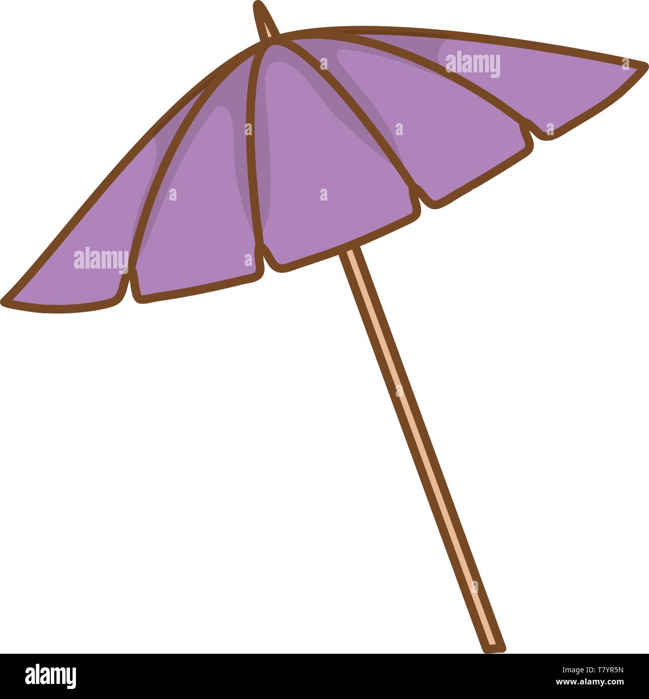 purple umbrella tilted cartoon flat style isolated vector illustration