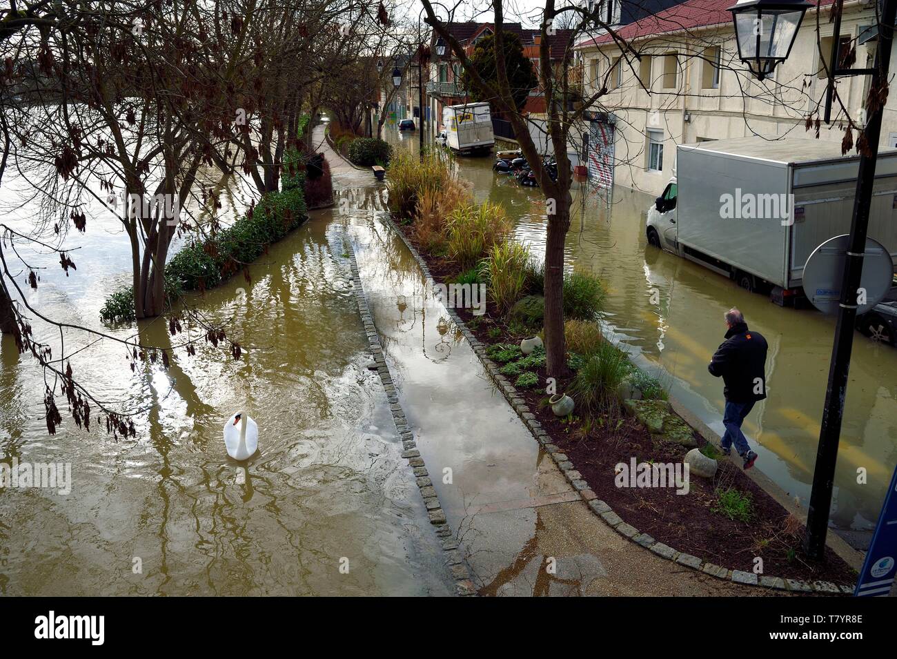 France, Val de Marne, Le Perreux sur Marne, the Marne riverside flooded Stock Photo
