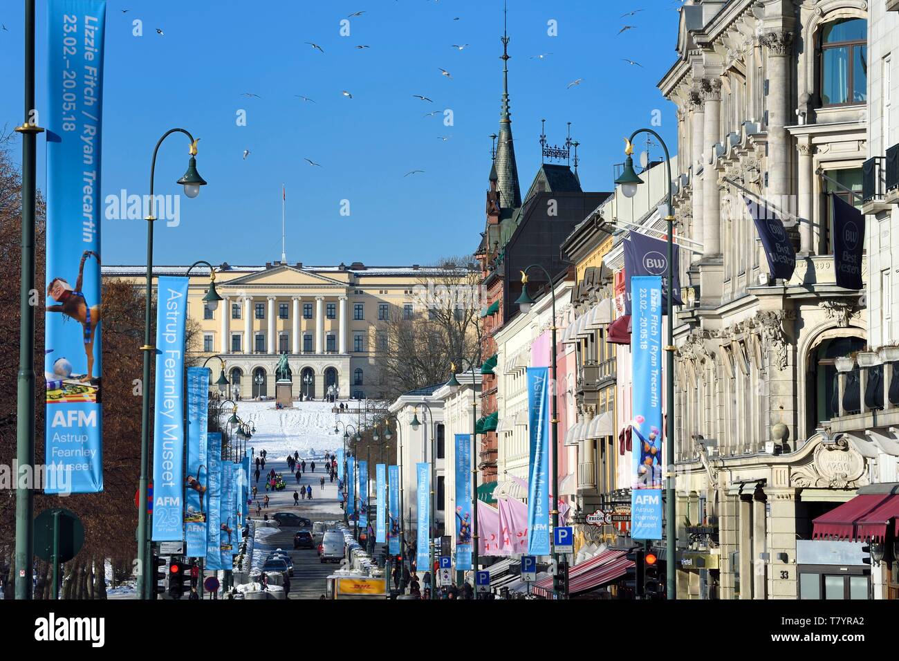 Norway, Oslo, Karl Jonas Gate Avenue, main shopping street and partly