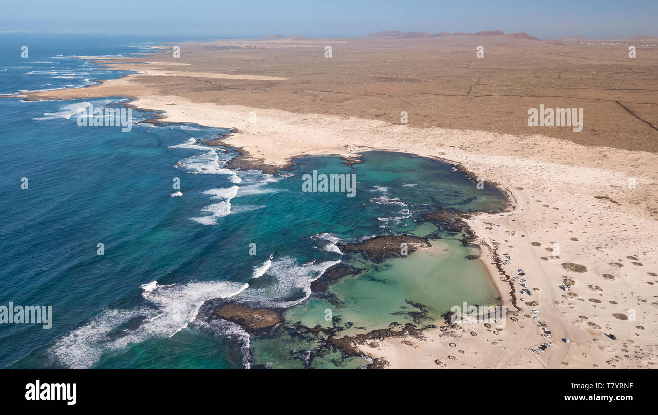 aerial view north coast of fuerteventura, los lagos lagoon Stock Photo