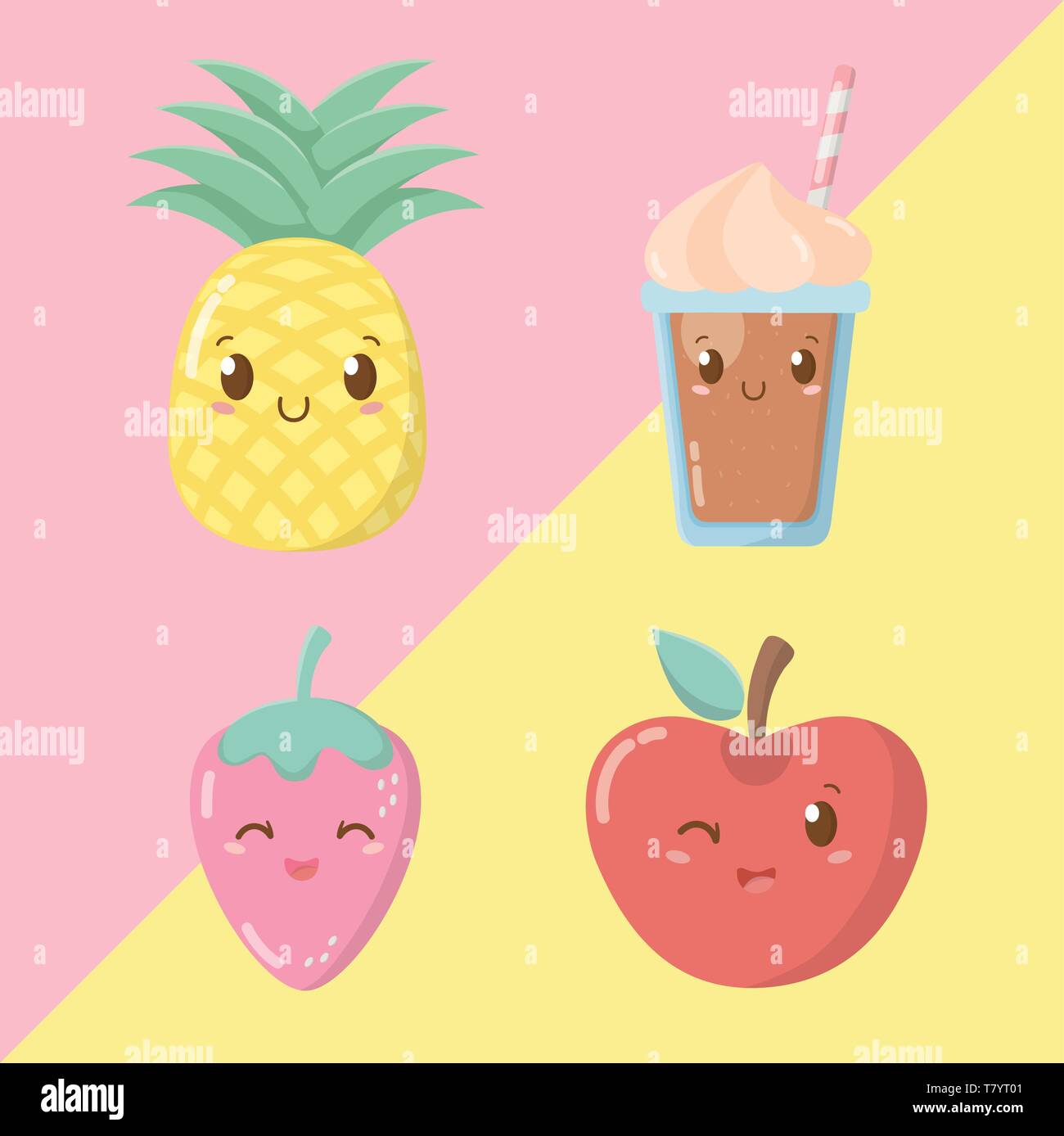 fresh fruits and sorbets kawaii characters vector illustration design Stock Vector