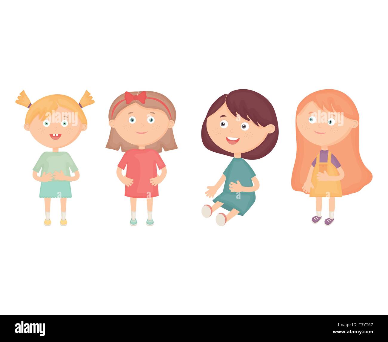 group of little girls characters vector illustration design Stock ...