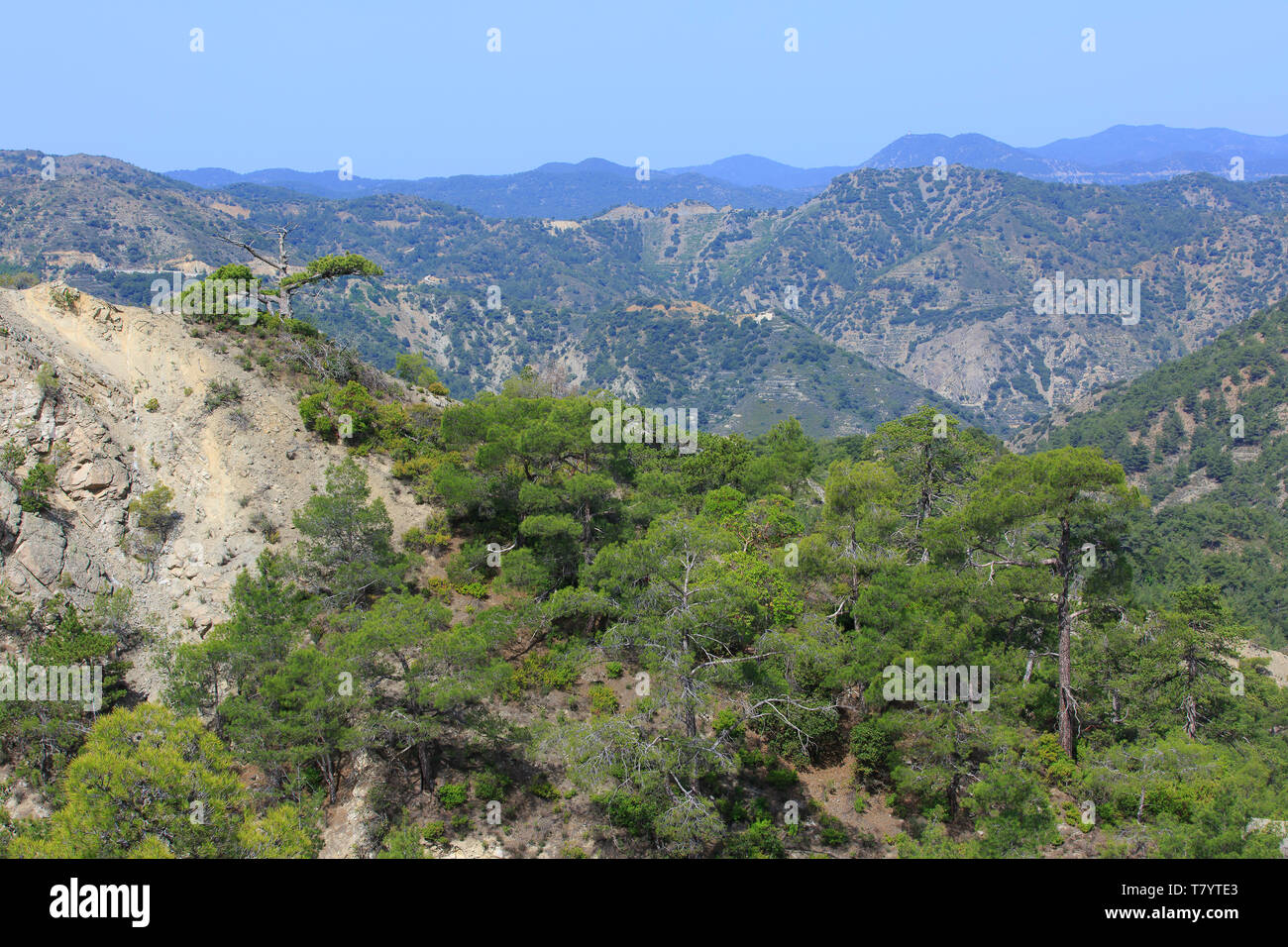 Panoramic view across Mount Olympus and the Troodos Mountains in Cyprus Stock Photo