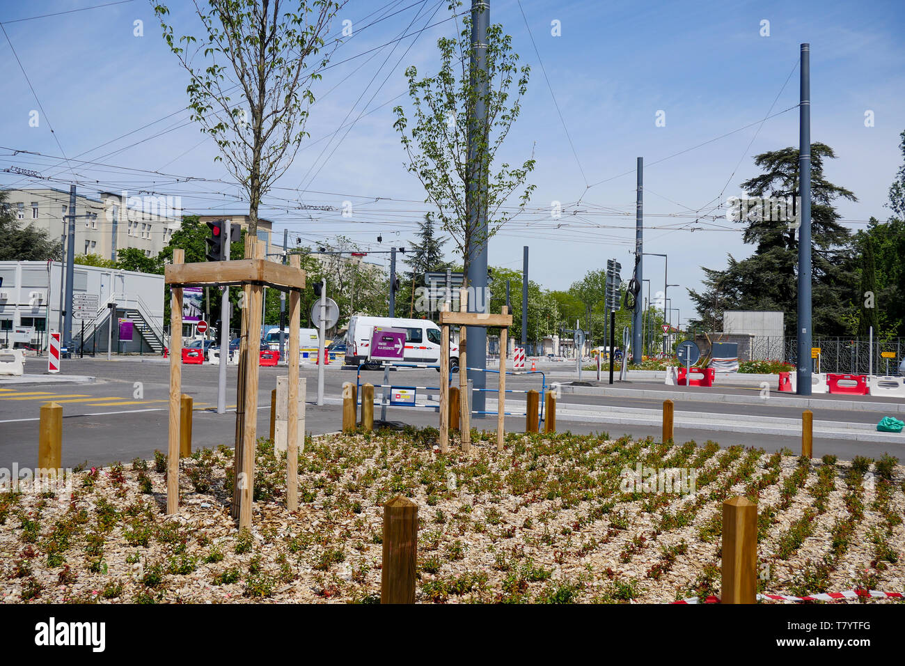 Ongoing landscaping of a crossroads, Bron, France Stock Photo - Alamy