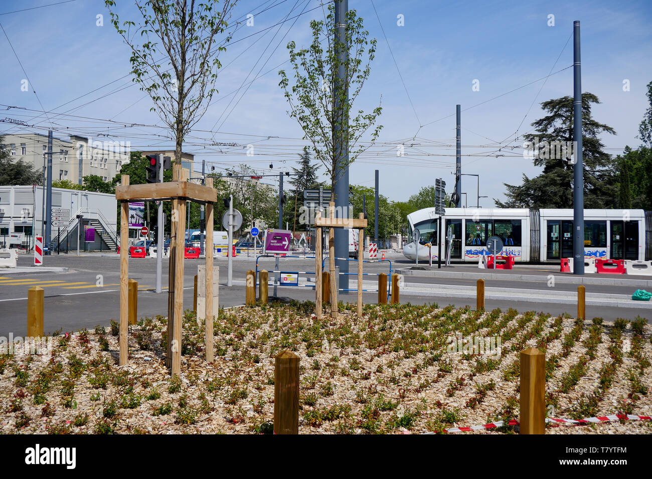 Ongoing landscaping of a crossroads, Bron, France Stock Photo - Alamy