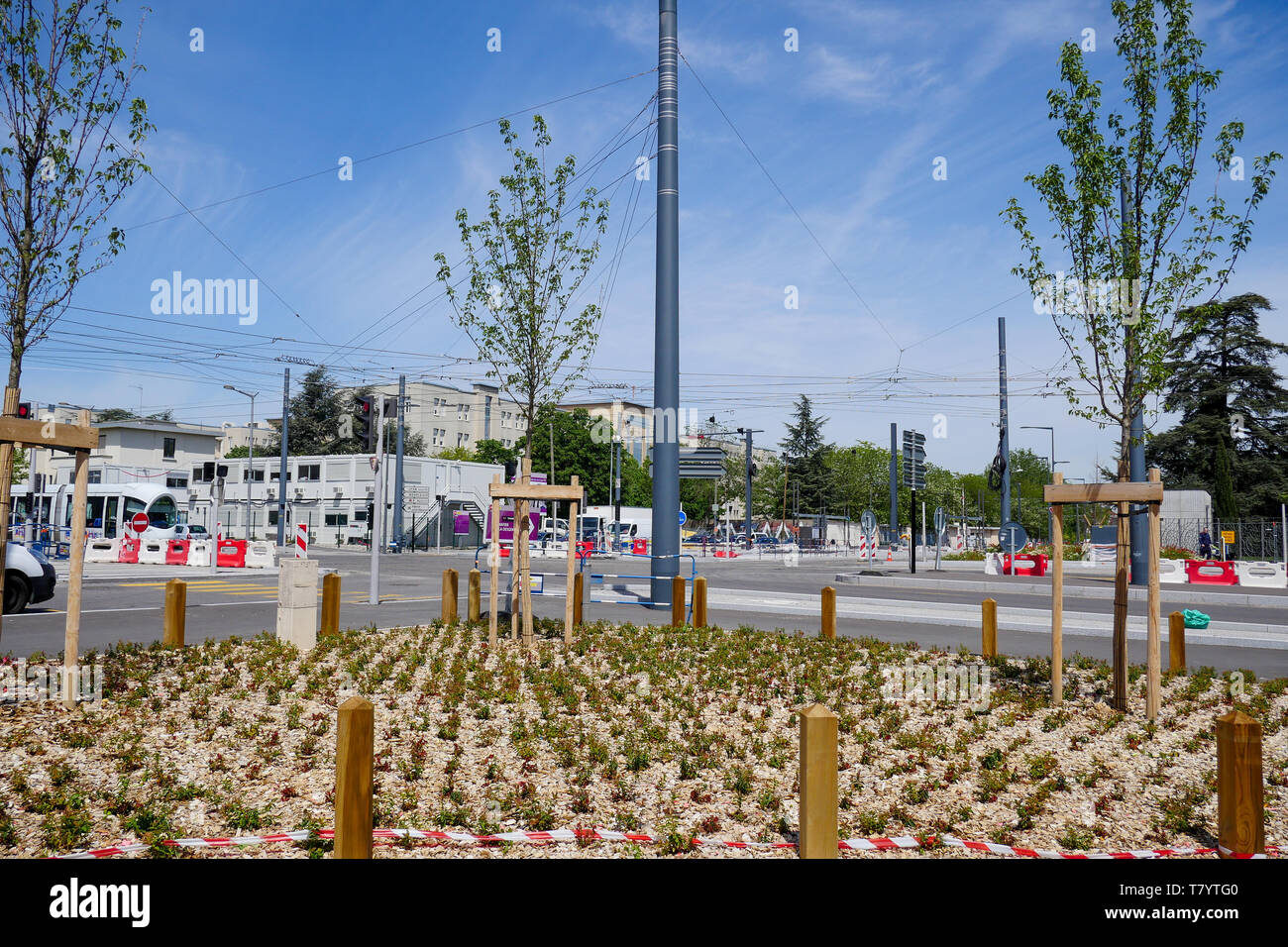 Ongoing landscaping of a crossroads, Bron, France Stock Photo - Alamy