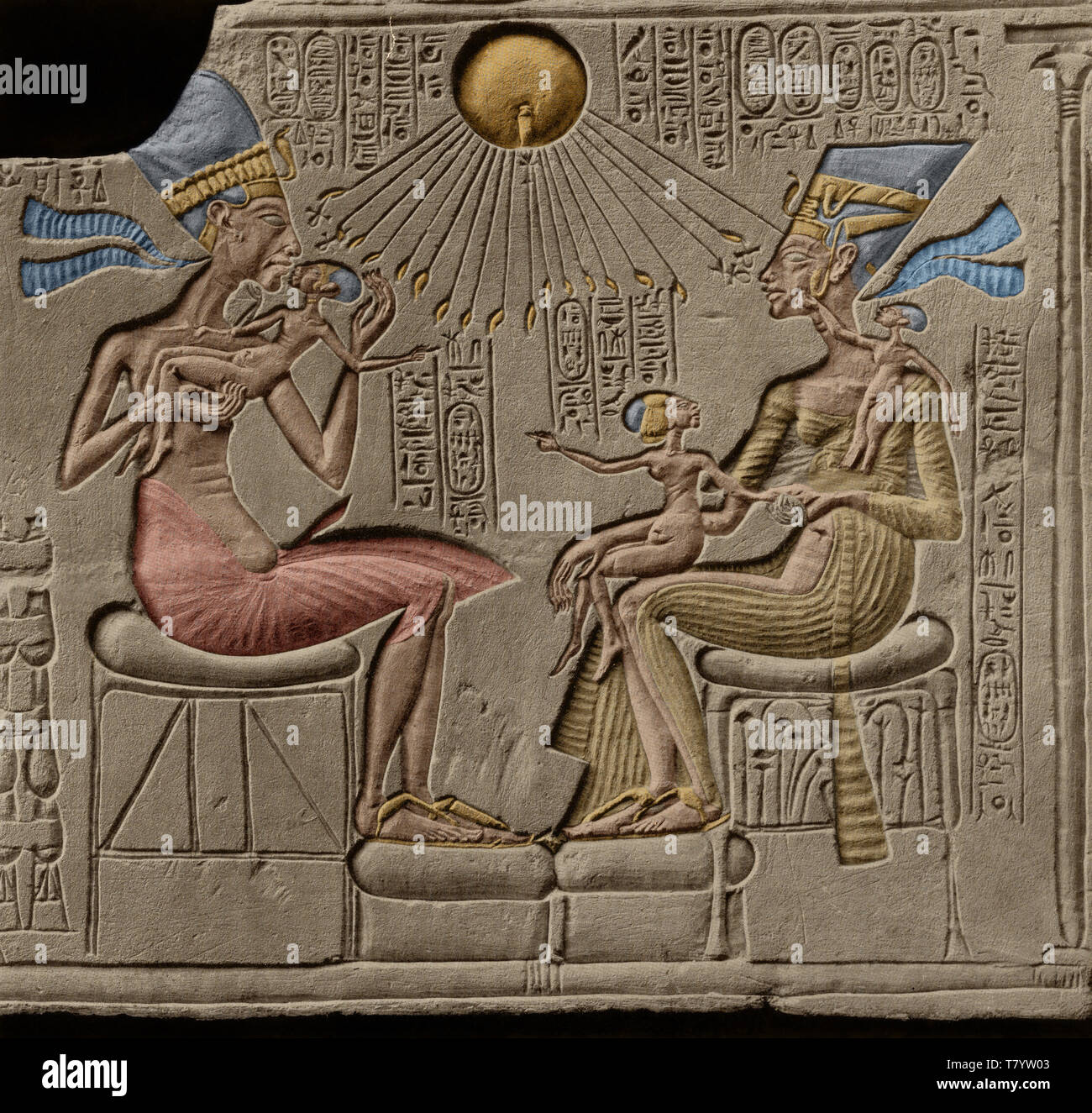Egyptian Pharaoh Akhenaten and Nefertiti Stock Photo