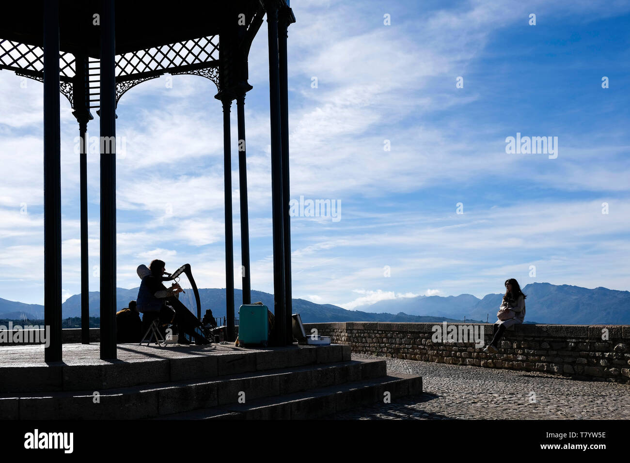 Views from the town of Ronda in the Málaga province, Andalucía, Spain. The town is buit on the edge of a dramatic gorge called El Tajo. Stock Photo