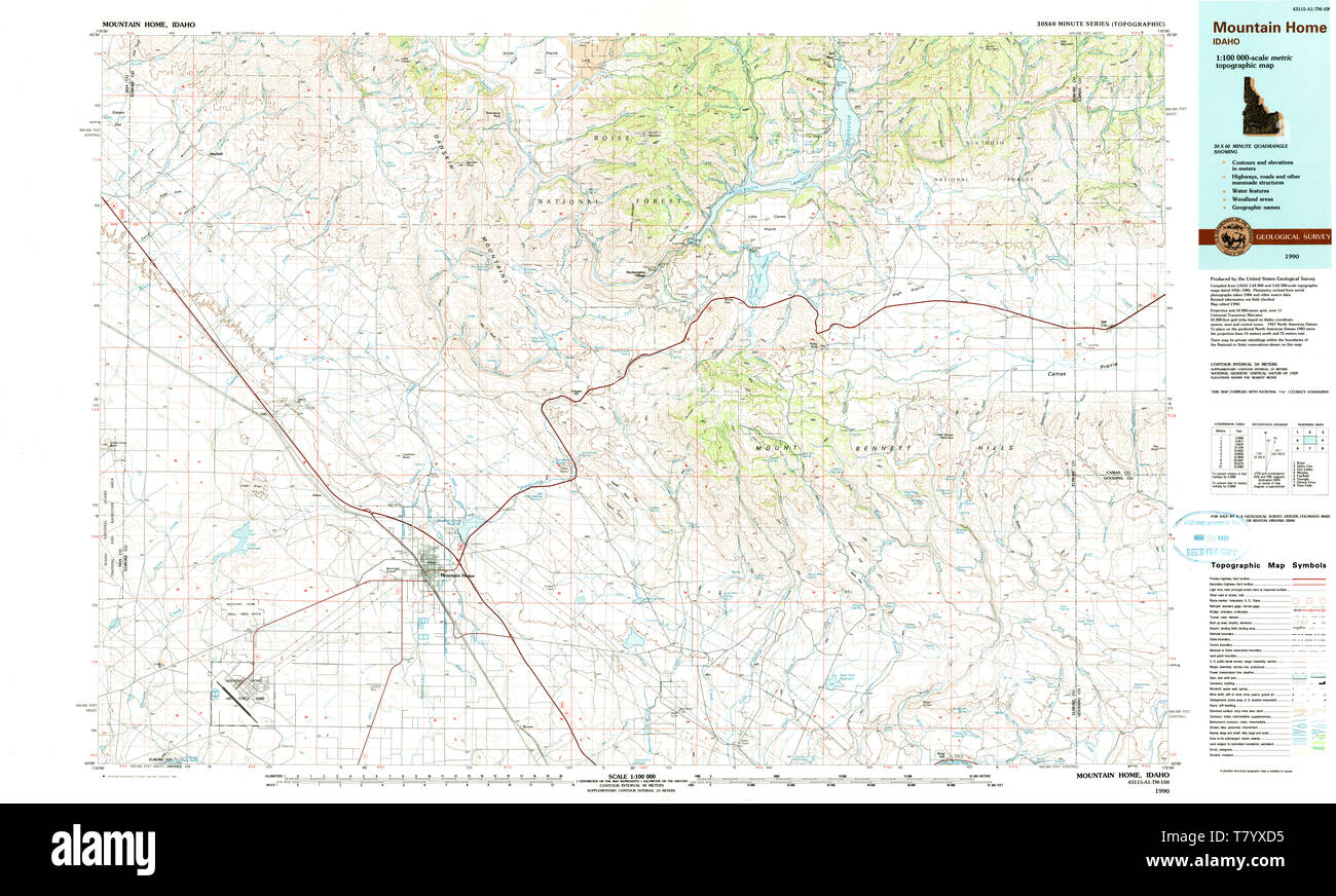 USGS TOPO Map Idaho ID Mountain Home 239397 1990 100000 Restoration ...