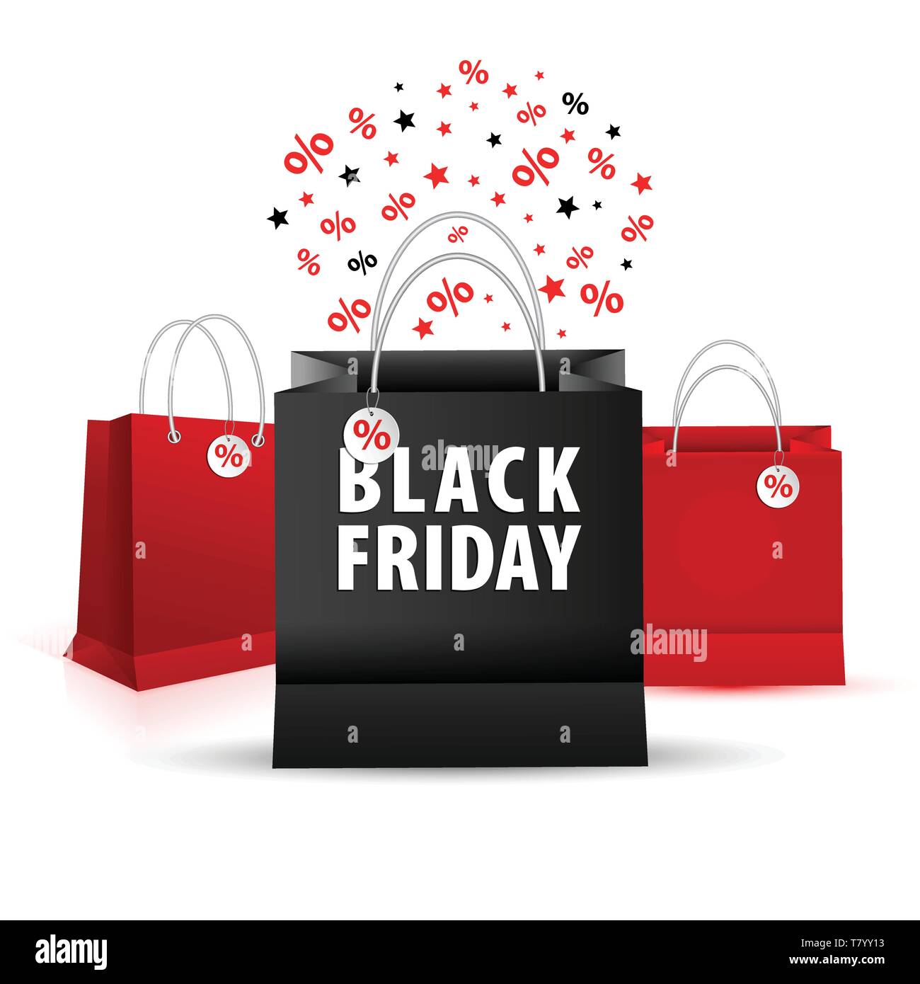 Shopping paper red and black bag set empty, vector illustration Stock ...