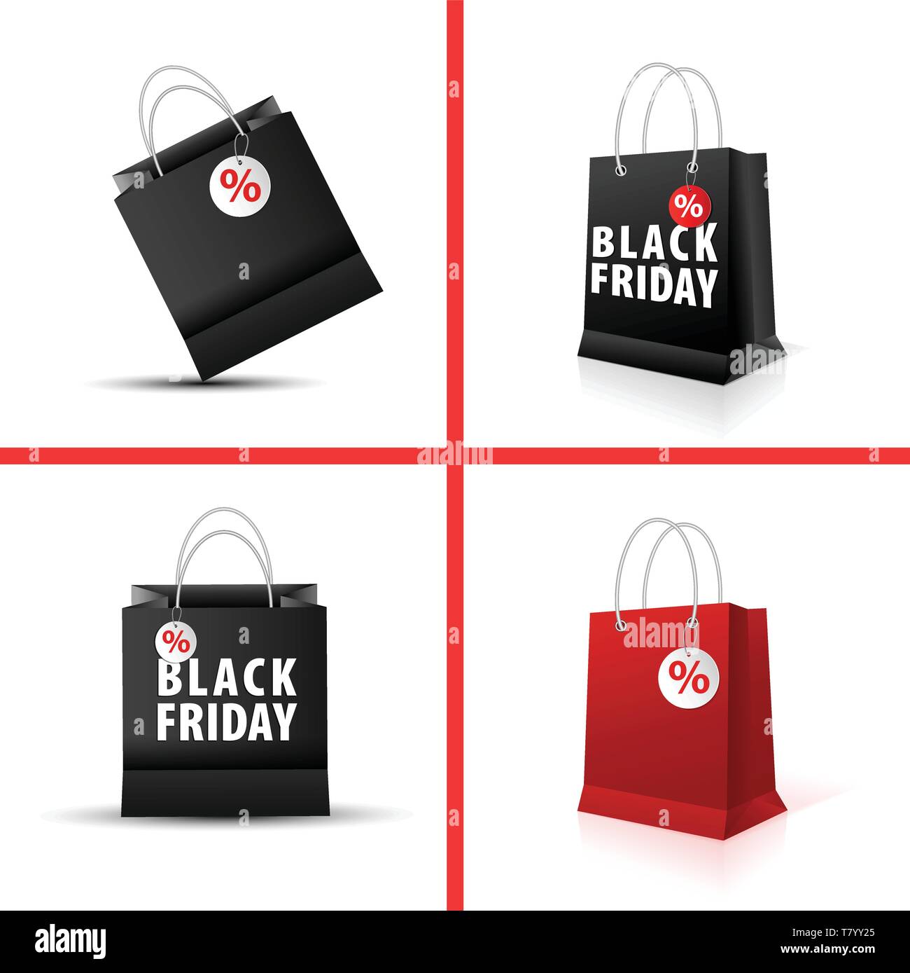 Shopping paper red and black bag set empty, vector illustration Stock ...