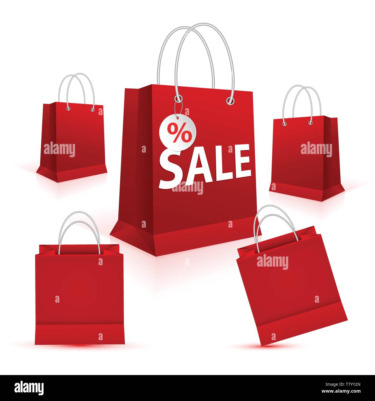 Shopping paper red bag set empty, vector illustration Stock Vector ...