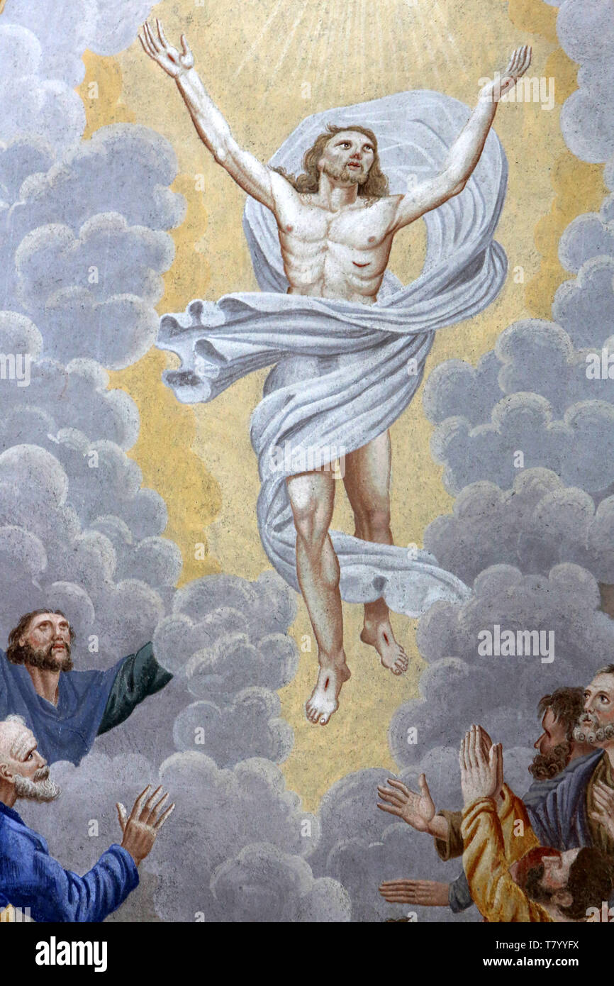 Ascension de Jésus-Christ. Eglise Saint-Nicolas de Véroce. Saint-Nicolas de Véroce. Stock Photo