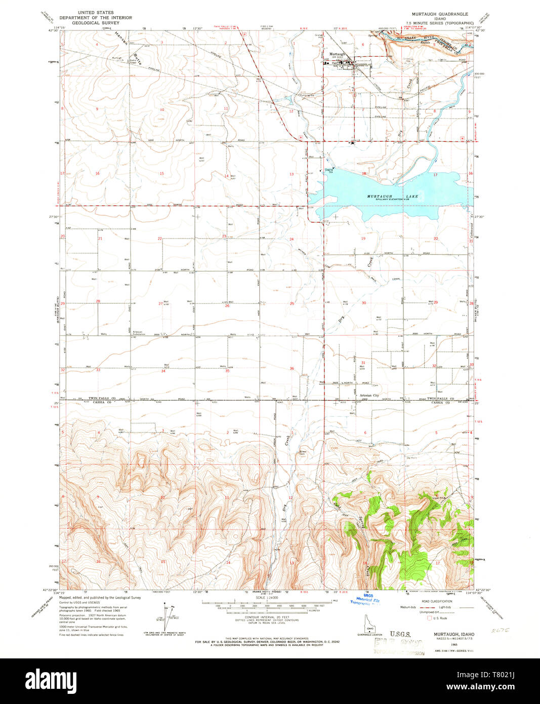 USGS TOPO Map Idaho ID Murtaugh 237356 1965 24000 Restoration Stock Photo