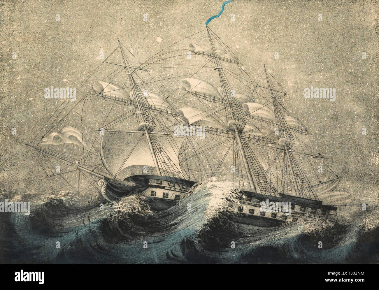 Ship in Squall, 19th Century Stock Photo