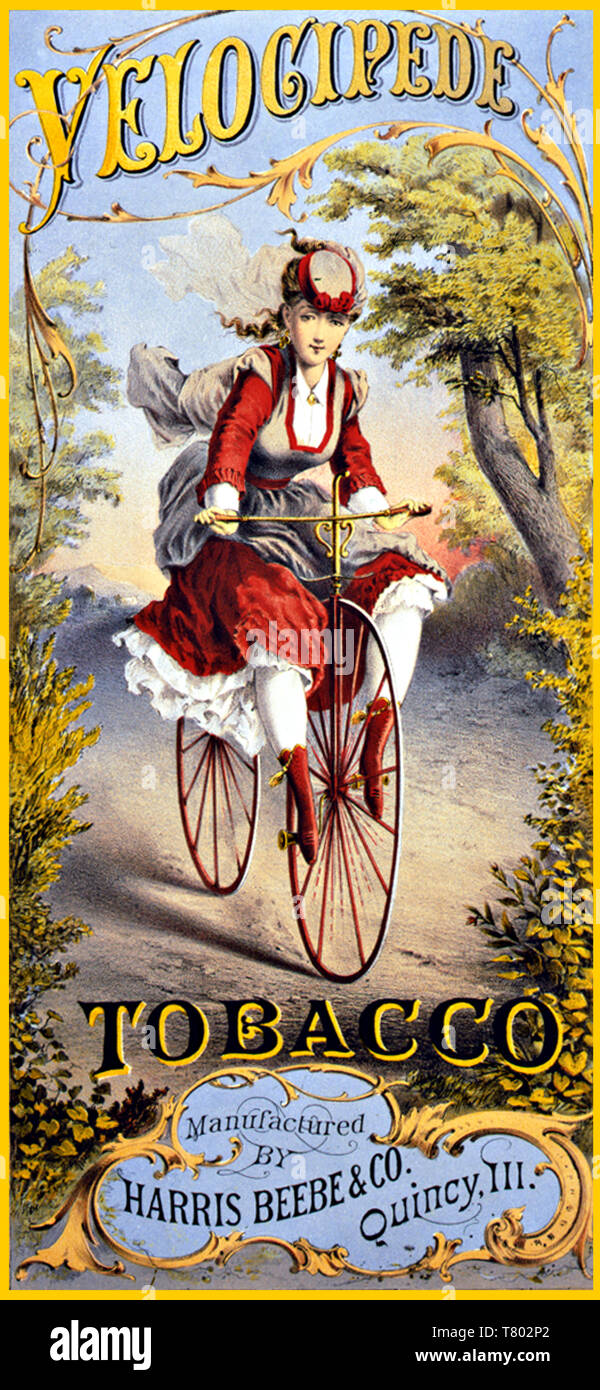 Woman Riding Velocipede, 1874 Stock Photo