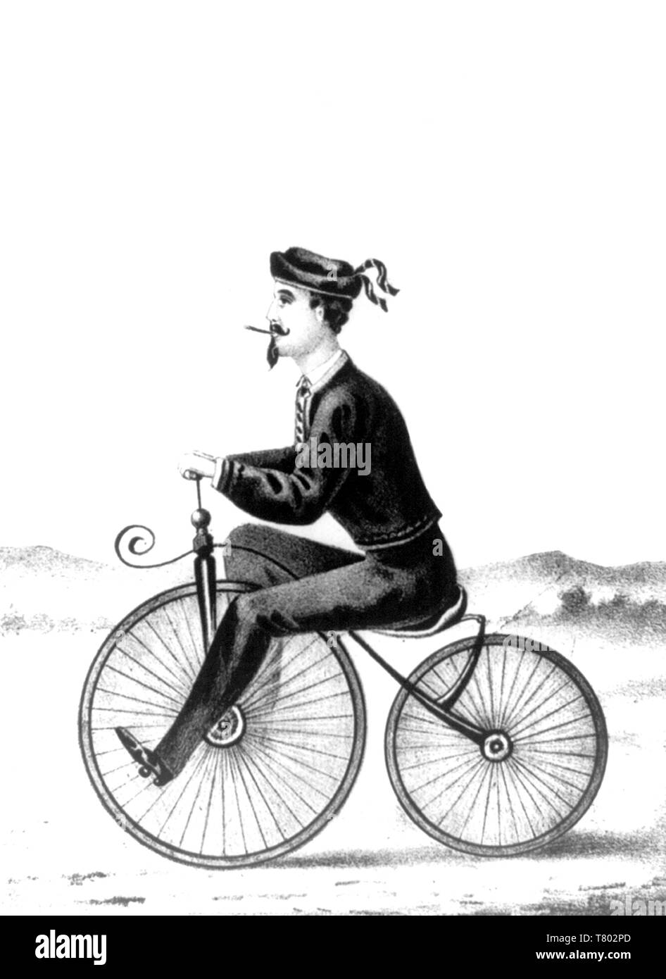 Man Riding Velocipede, 1869 Stock Photo