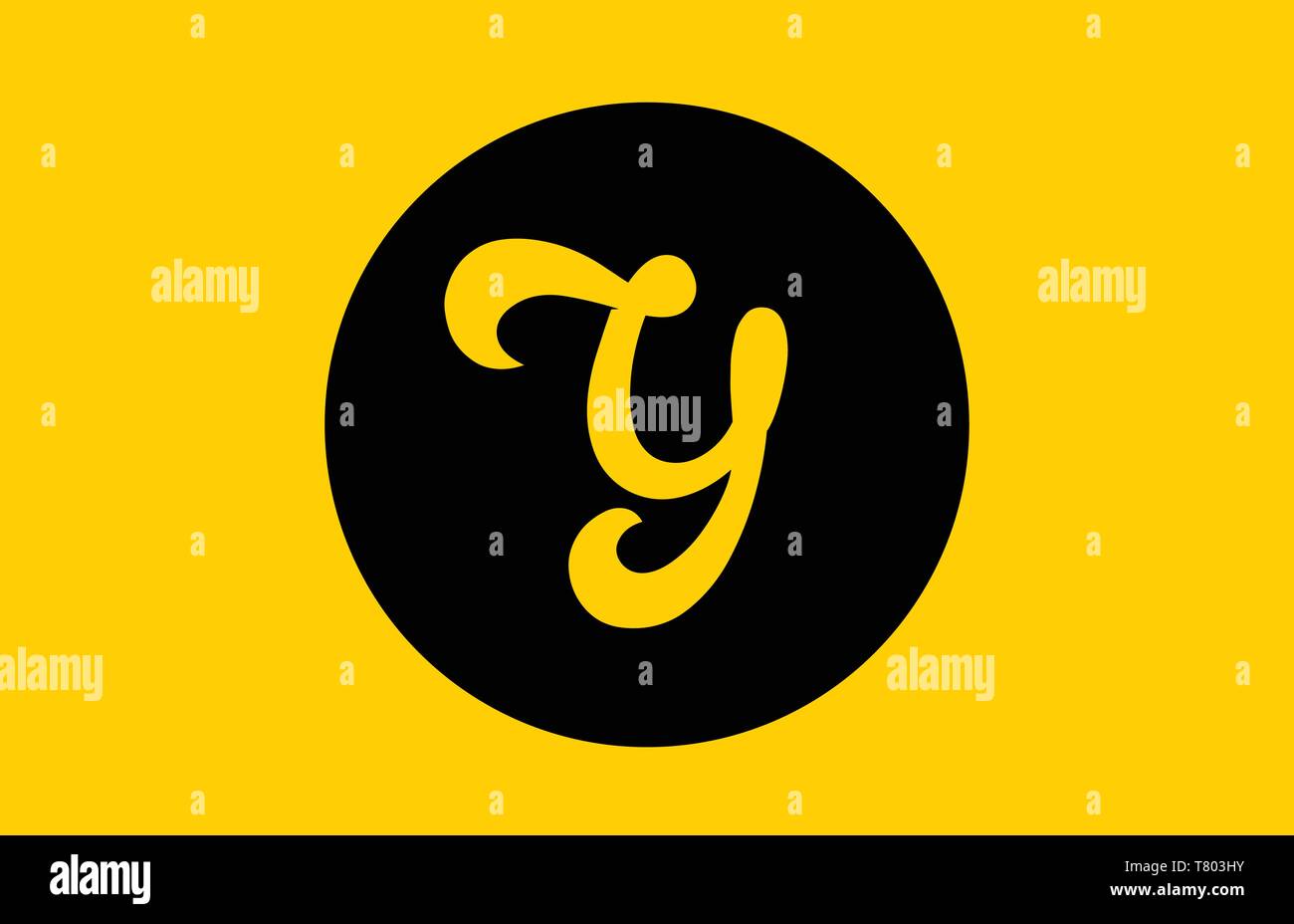 yellow Y letter alphabet icon design with black circle suitable for a ...