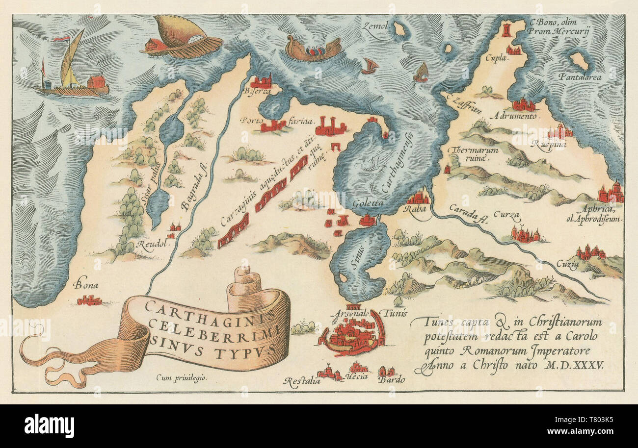 Theatrum Orbis Terrarum, Carthage Harbor, 1570 Stock Photo