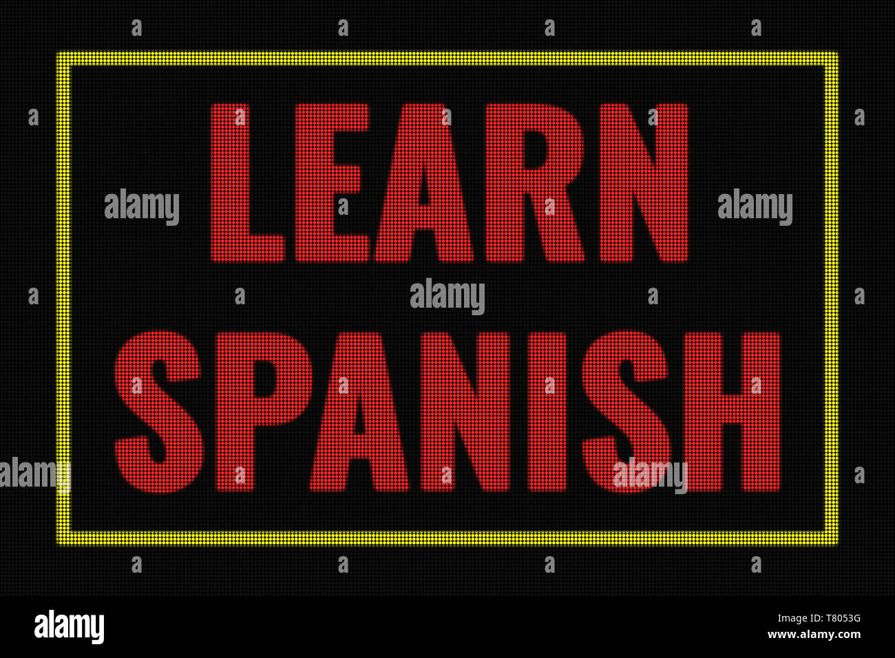Learn Spanish word on dark screen, tv effect Stock Photo Alamy
