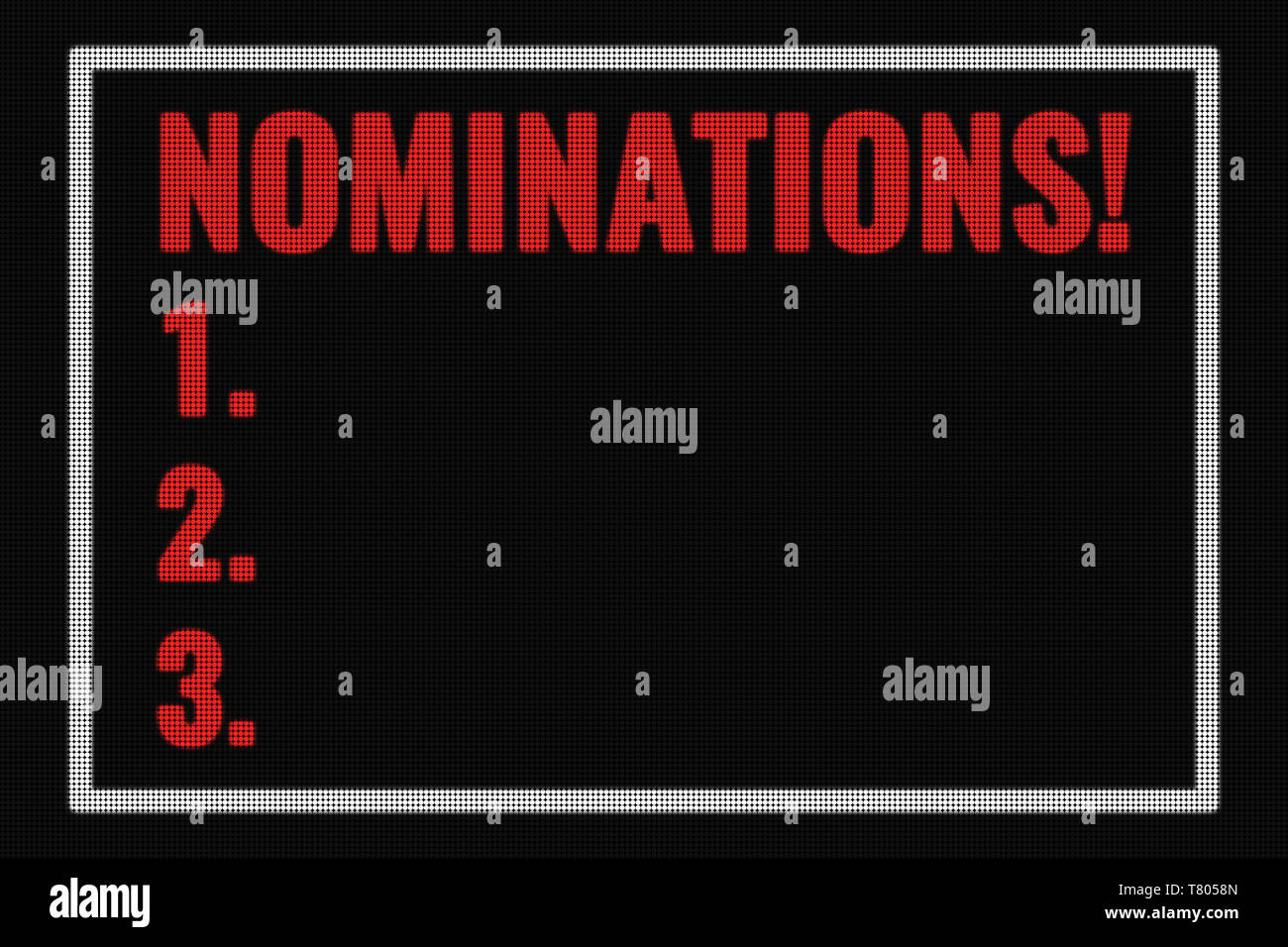 Nominations text on dark screen, tv effect. Stock Photo