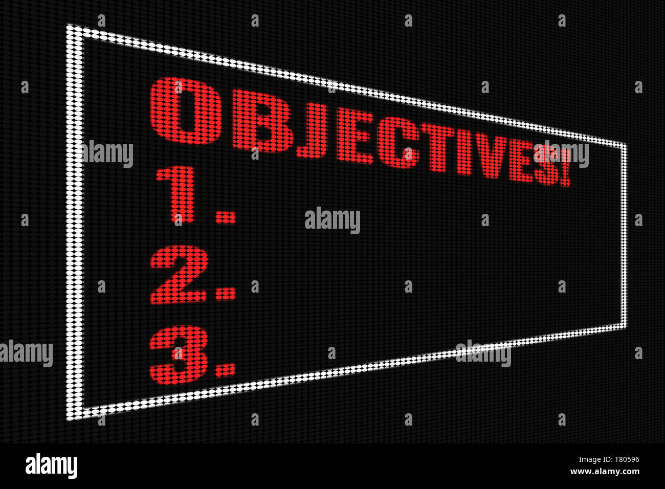 Objectives red text on dark screen, tv effect Stock Photo - Alamy