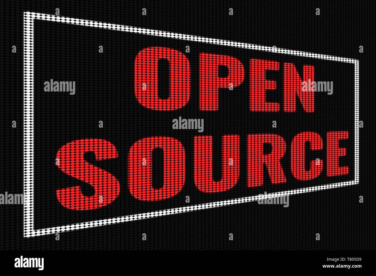 Open Source red text on dark screen, tv effect. Stock Photo