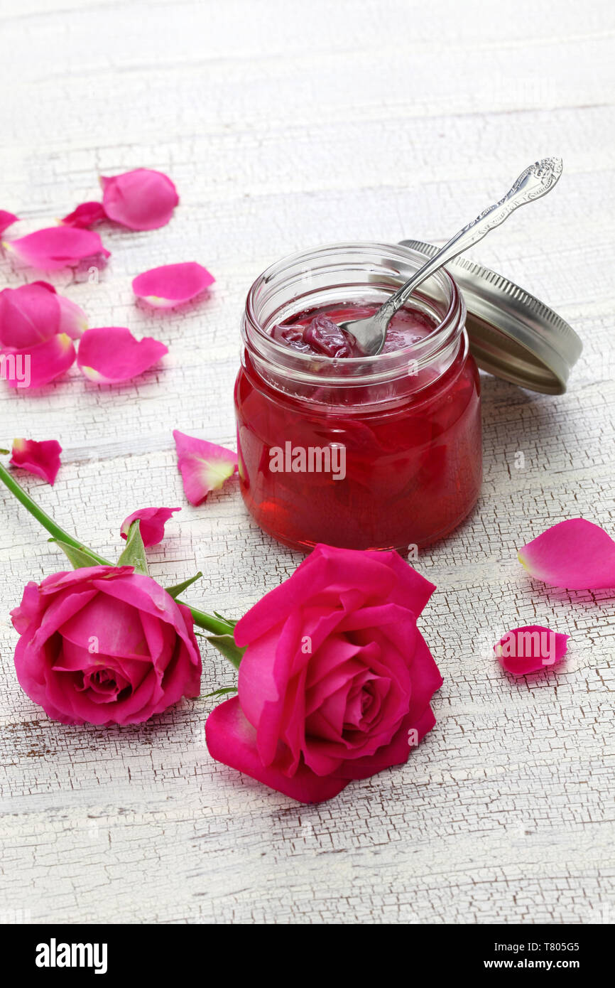 homemade rose petal jam in glass jar Stock Photo - Alamy