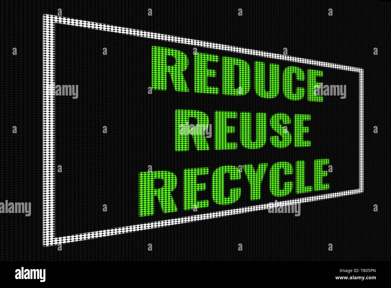 Reduce Reuse Recycle green text on dark screen, tv effect Stock Photo ...